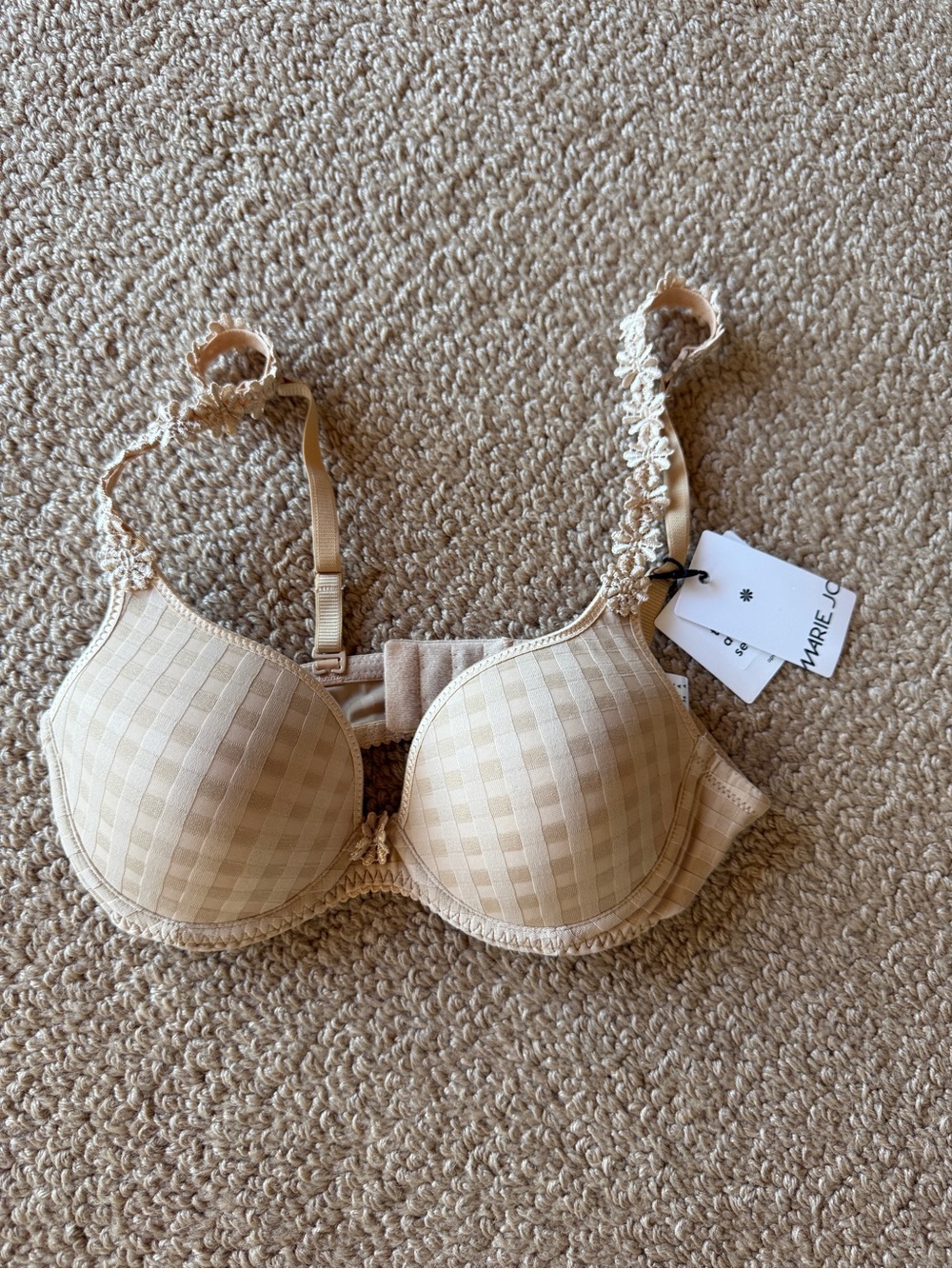 Marie Jo Padded Check-Print Bra in Cream